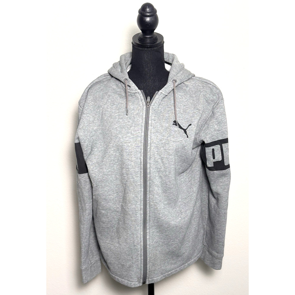 Puma Gray Signature Zip Front Hoodie Hooded Jacket Sweatshirt Men's M - Picture 16 of 16